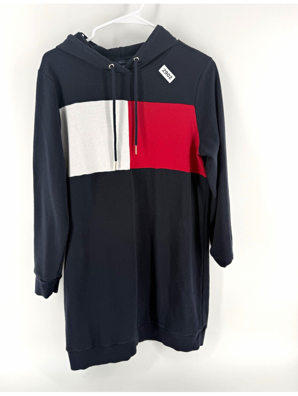 Tommy Hilfiger Mens Colorblock Fleece Pullover Hoodie Black Red White M